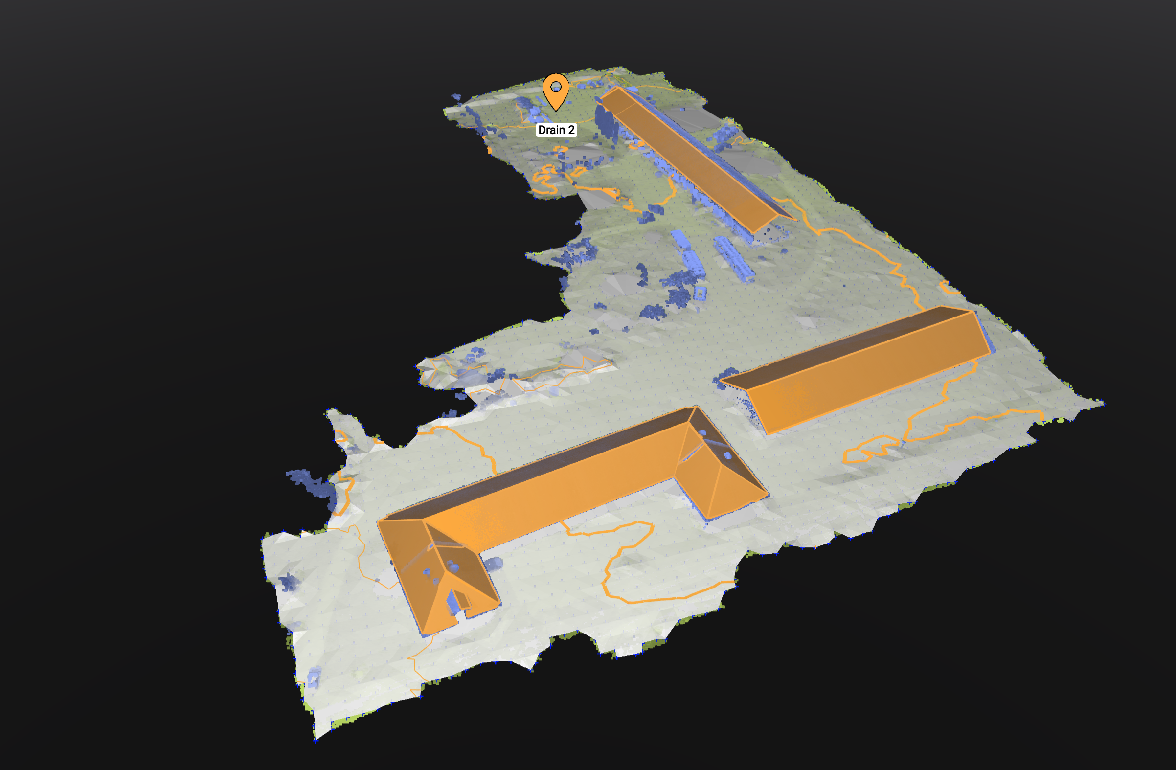 3D mesh of the Roggenstein test-site buildings with rooftop footprints