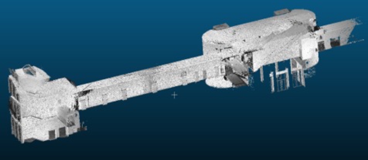 Greyscale 3D point cloud of the multi-floor TUM campus building